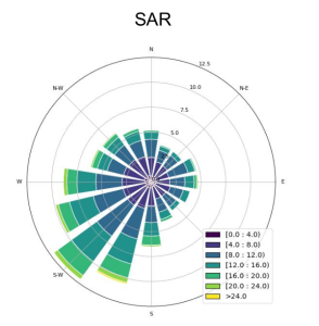 Figure 1 - Wind rose of SARWind® TIMESERIES derived from SAR observations